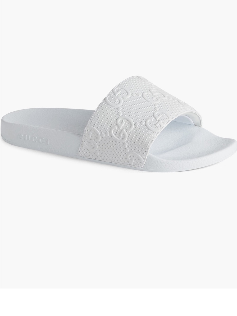 Gucci White Embossed GG Rubber Slides. Size 9
